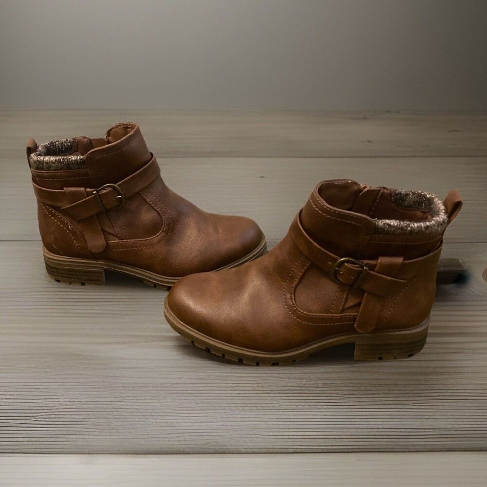 Little Girl’s Size 13 Wonder Nation Brown Ankle Boots Sweater Knit Zip Buckle